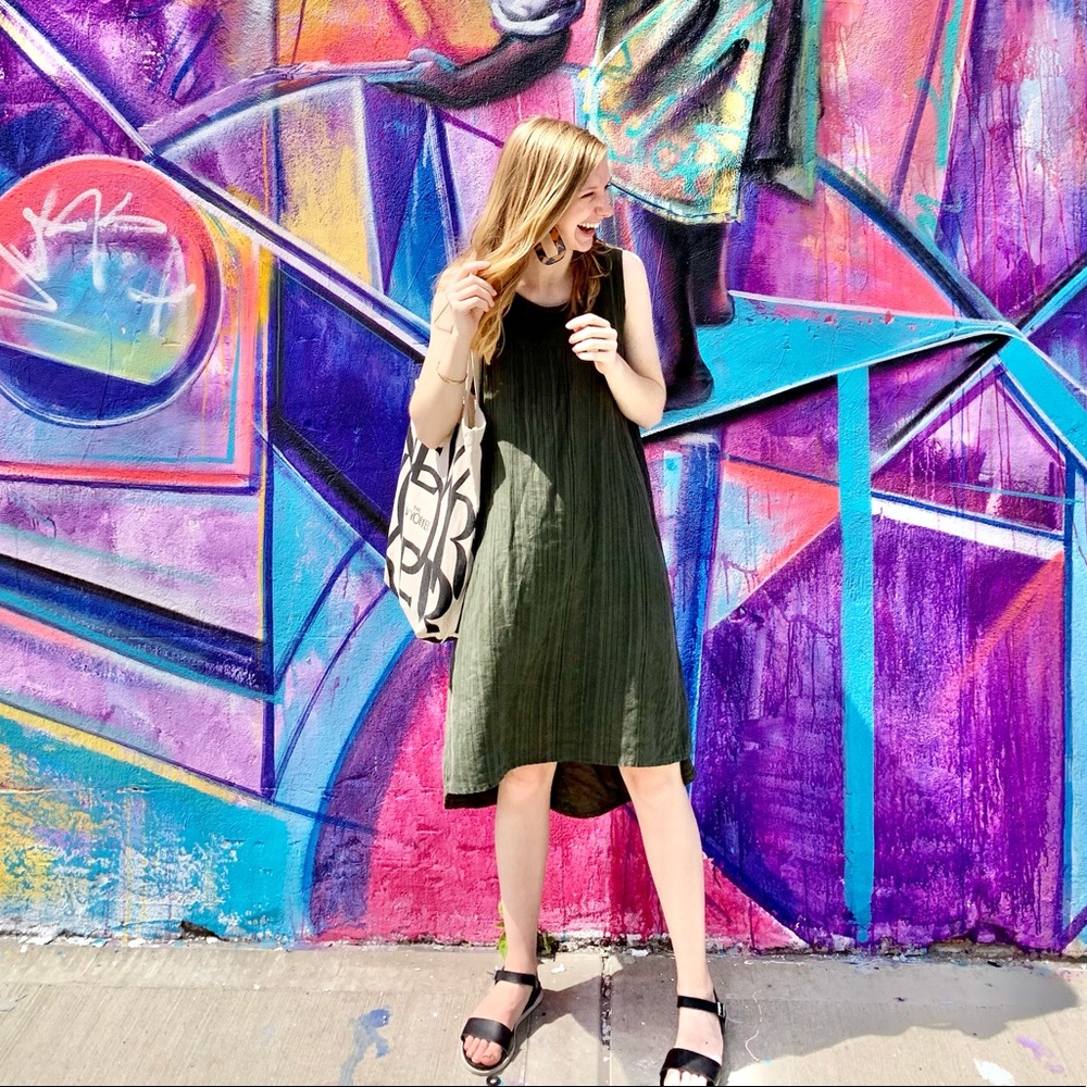 Allen Allen Olive Linen Tank Dress